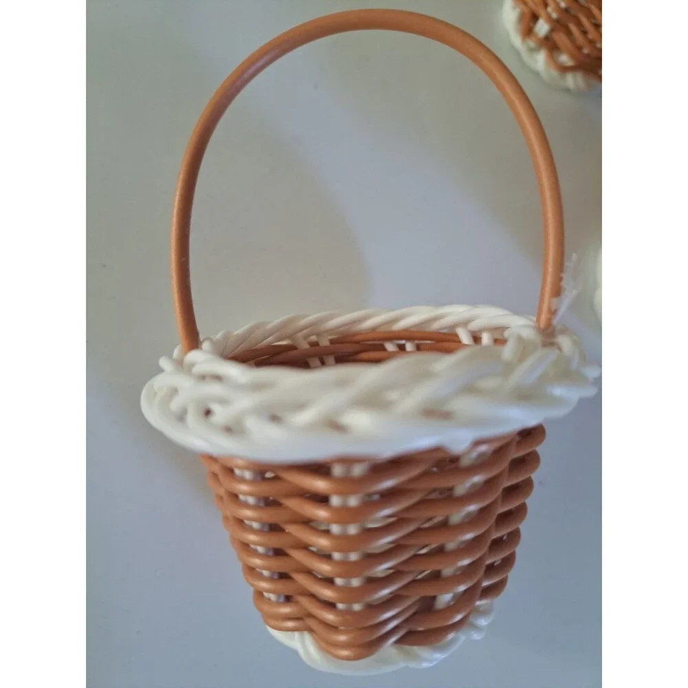 24 Lot Small Woven Basket with Handle - Brown and White Design Crafts, Wedding